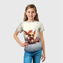 Футболка детская Маленький дракоша на снежном фоне, цвет: 3D-принт — фото 2