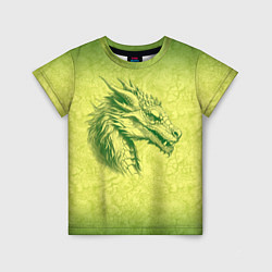 Футболка детская Зеленый нарисованный дракон с открытой пастью, цвет: 3D-принт