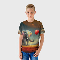 Футболка детская Грустный слон и красный шарик, цвет: 3D-принт — фото 2