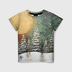 Детская футболка Большая луна и новогодний лес