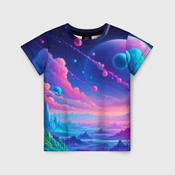 Детская футболка Fantastic space landscape - neon glow