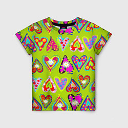 Детская футболка Разноцветные сердца в мексиканском стиле
