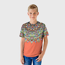 Футболка детская Мандала коралловый, цвет: 3D-принт — фото 2