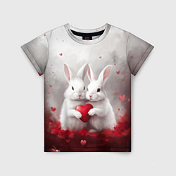 Футболка детская Белые кролики с сердцем, цвет: 3D-принт