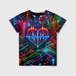 Детская футболка Неоновое сердце - кардиограмма