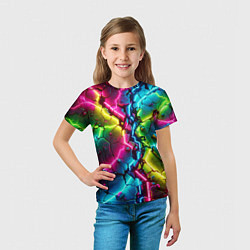 Футболка детская Трещина - неон, цвет: 3D-принт — фото 2