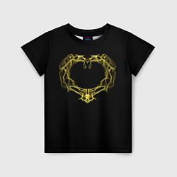 Детская футболка Сердце желтыми энергетическими линиями на черном