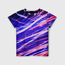 Футболка детская Белые и красные линии на синем фоне, цвет: 3D-принт