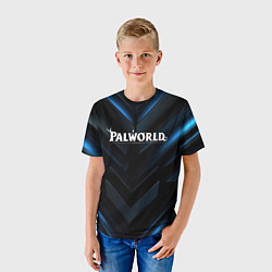 Футболка детская Palworld logo blue neon abstract black, цвет: 3D-принт — фото 2