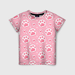 Детская футболка Кошачьи лапки и сердечки