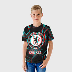 Футболка детская Chelsea FC в стиле glitch на темном фоне, цвет: 3D-принт — фото 2
