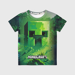 Футболка детская Minecraft зеленый персонаж в мире пикселей, цвет: 3D-принт