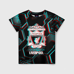 Детская футболка Liverpool FC в стиле glitch на темном фоне