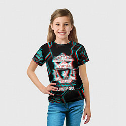 Футболка детская Liverpool FC в стиле glitch на темном фоне, цвет: 3D-принт — фото 2