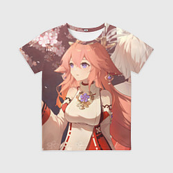 Детская футболка Genshin Impact Яэ Miko smile kitsune