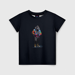 Детская футболка Стильная горилла на черном фоне