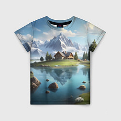 Детская футболка Чудесный день на берегу озера в горах