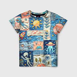 Детская футболка Инопланетные обитатели на пэчворке