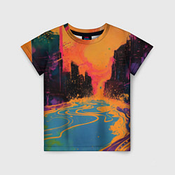 Детская футболка Абстрактная городская улица со зданиями и река