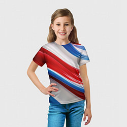 Футболка детская Объемные волны абстракции красно-сине-белые, цвет: 3D-принт — фото 2