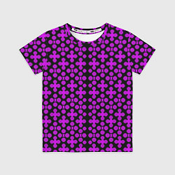 Футболка детская Розовые четырёхлистники на чёрном фоне, цвет: 3D-принт