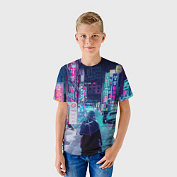 Футболка детская Дождливый неоновый вечер в Японии, цвет: 3D-принт — фото 2