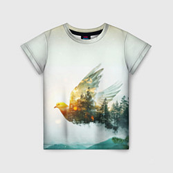 Детская футболка Летящий голубь и лес эффект двойной экспозиции