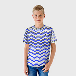 Футболка детская Black and blue stripes on a white background, цвет: 3D-принт — фото 2