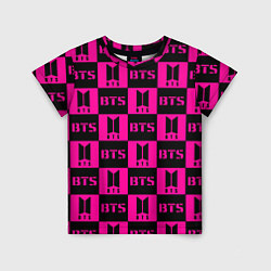 Футболка детская BTS pattern pink logo, цвет: 3D-принт