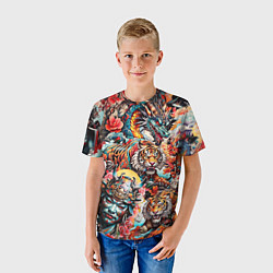 Футболка детская Японская татуировка дракона тигра и самурая, цвет: 3D-принт — фото 2
