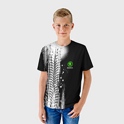 Футболка детская Шкода - следы от шин, цвет: 3D-принт — фото 2