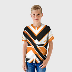 Футболка детская Чёрно-оранжевые широкие линии на белом фоне, цвет: 3D-принт — фото 2