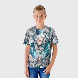 Футболка детская Русалки блондинки на паттерне, цвет: 3D-принт — фото 2