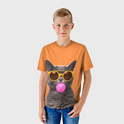 Футболка детская Кот в очках с жвачкой, цвет: 3D-принт — фото 2