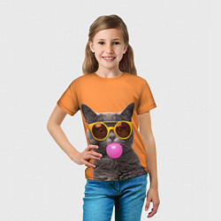 Футболка детская Кот в очках с жвачкой, цвет: 3D-принт — фото 2