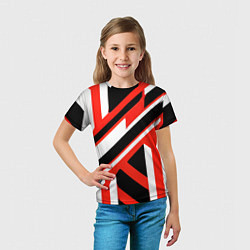 Футболка детская Чёрно-красные полосы на белом фоне, цвет: 3D-принт — фото 2