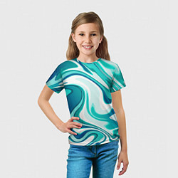 Футболка детская Кислотно синий белый мраморный фон, цвет: 3D-принт — фото 2
