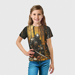 Футболка детская Воин в осеннем лесу, цвет: 3D-принт — фото 2