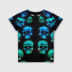 Детская футболка Neon skulls - ai art pattern