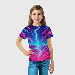 Футболка детская Фантастический неоновый пейзаж - нейроарт, цвет: 3D-принт — фото 2