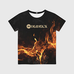 Футболка детская Deadlock logo на фоне огня, цвет: 3D-принт