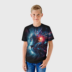 Футболка детская Морда чёрного кота со светящимися глазами - нейроа, цвет: 3D-принт — фото 2