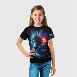 Футболка детская Морда чёрного кота со светящимися глазами - нейроа, цвет: 3D-принт — фото 2