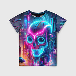 Детская футболка Neon skull in metropolis - future