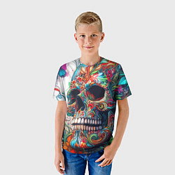 Футболка детская Орнаментальный череп с тремя бабочками - граффити, цвет: 3D-принт — фото 2