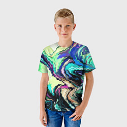 Футболка детская Абстракция смесь красок сине-зелёный, цвет: 3D-принт — фото 2
