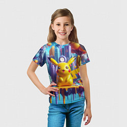 Футболка детская Пикачу на сказочной планете - нейроарт, цвет: 3D-принт — фото 2
