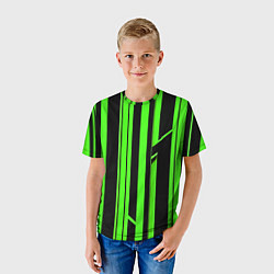 Футболка детская Толстые зелёные полосы на чёрном фоне, цвет: 3D-принт — фото 2