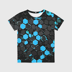 Футболка детская Сине-серые шестиугольники на чёрном фоне, цвет: 3D-принт