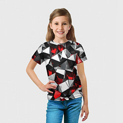 Футболка детская Красно-белые рельефные треугольники на чёрном фоне, цвет: 3D-принт — фото 2